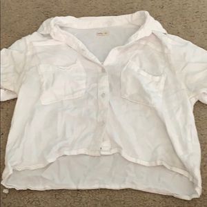 cropped white button up